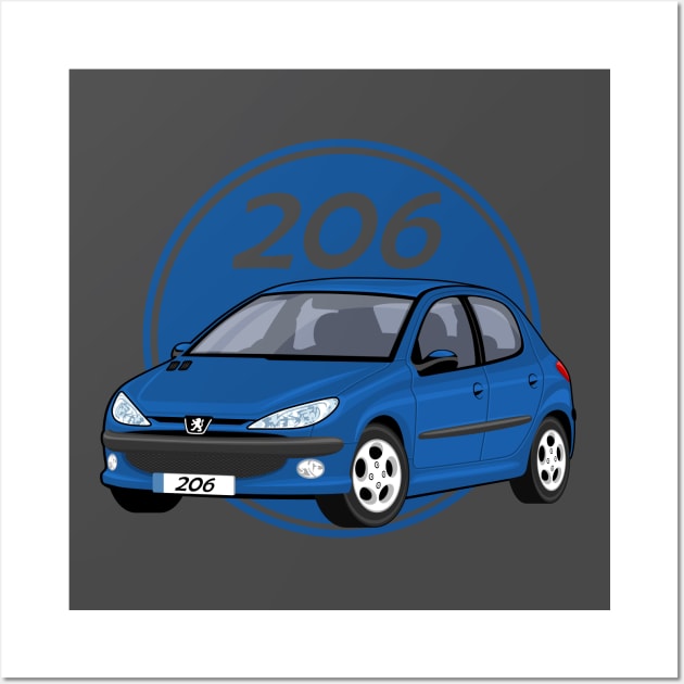 car peugeot 206 sporty cartoon vector blue navy Wall Art by creative.z